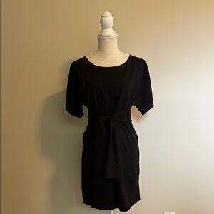 Black Mini Sheath Dress with Crew Neck for Night Out